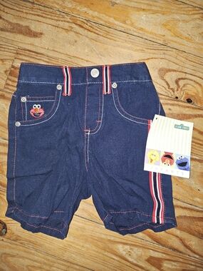 Sesame Street Elmo Navy Denim-Style Infant Shorts 90s Nwt Vintage Rare